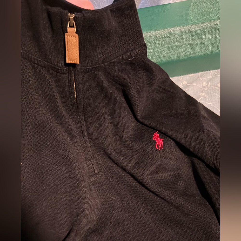 Polo Ralph Lauren Men's Black Quarter-Zip Sweater with Red Logo - Picture 4 of 6